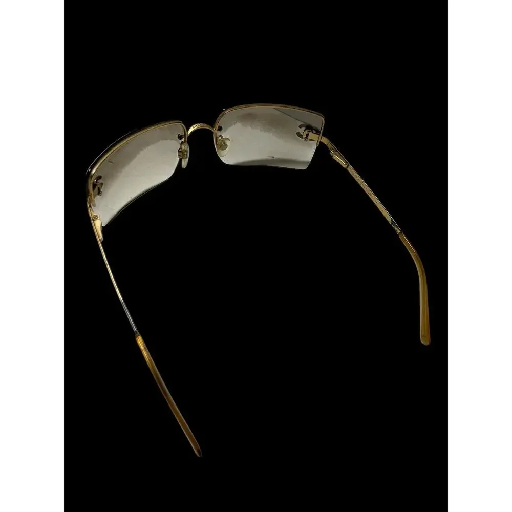 CHANEL 4092-B Rimless Sunglasses Gold CC Coco Mark Rhinestone Authentic Italy